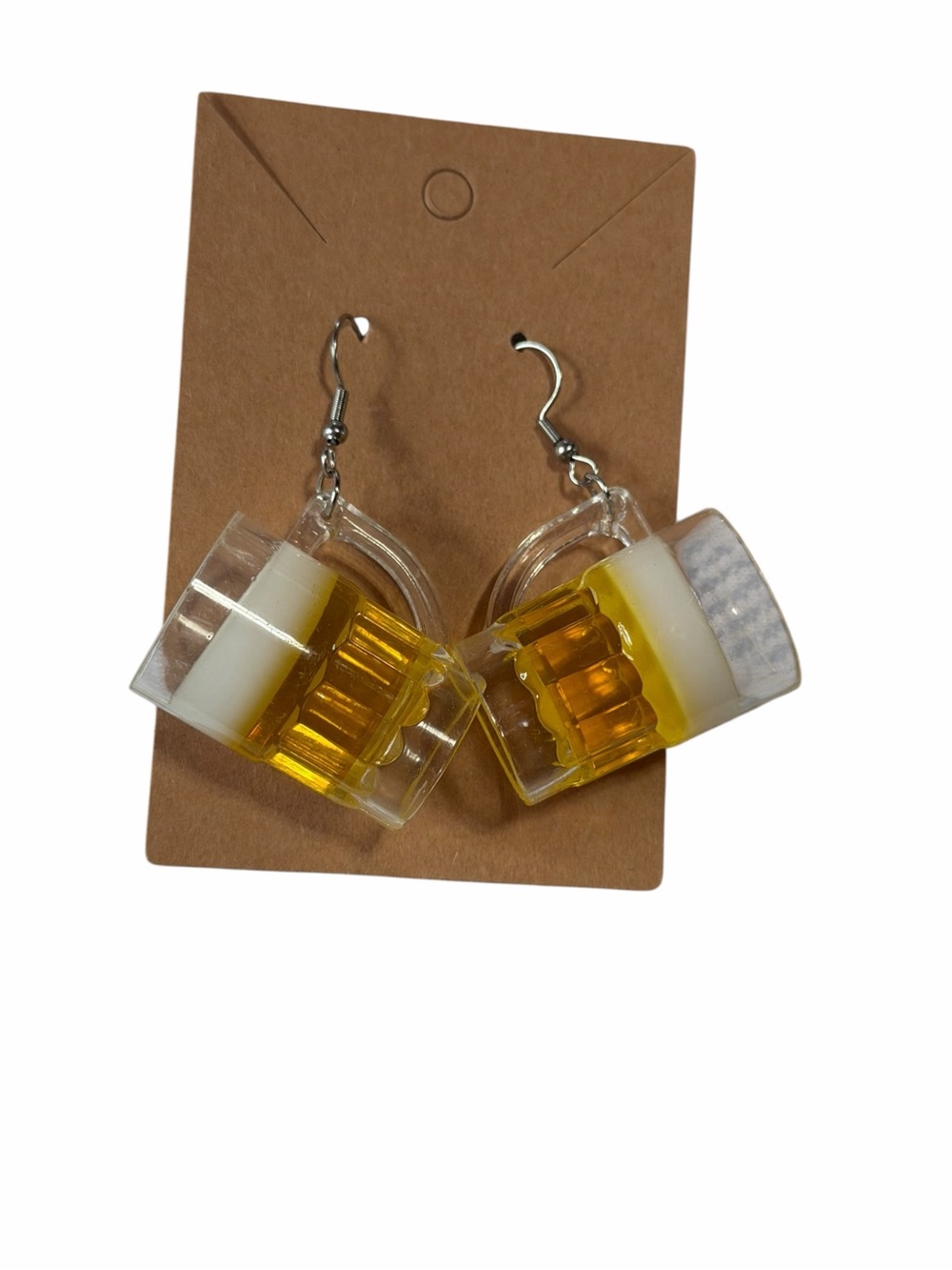 Novelty Beer Mug Drop Earrings - Yellow and Clear Party Accessory